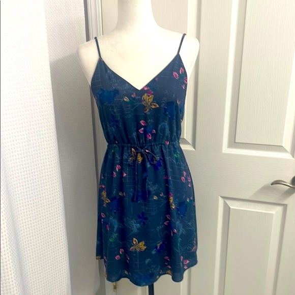 Babaton Dresses & Skirts - Babaton (Aritizia) Casimir Blue Grey  Floral Mini Dress Size XS Spaghetti Straps